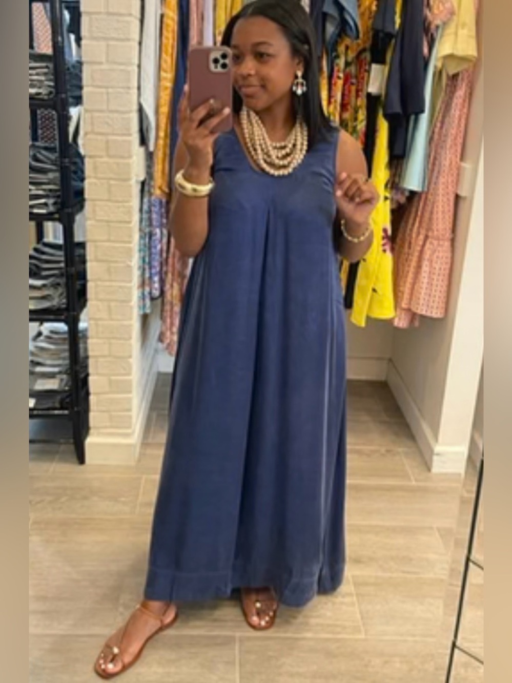 NWT Rose & Crown Cupro Navy Sleeveless Tank Maxi Boho Flowy Dress Size Small